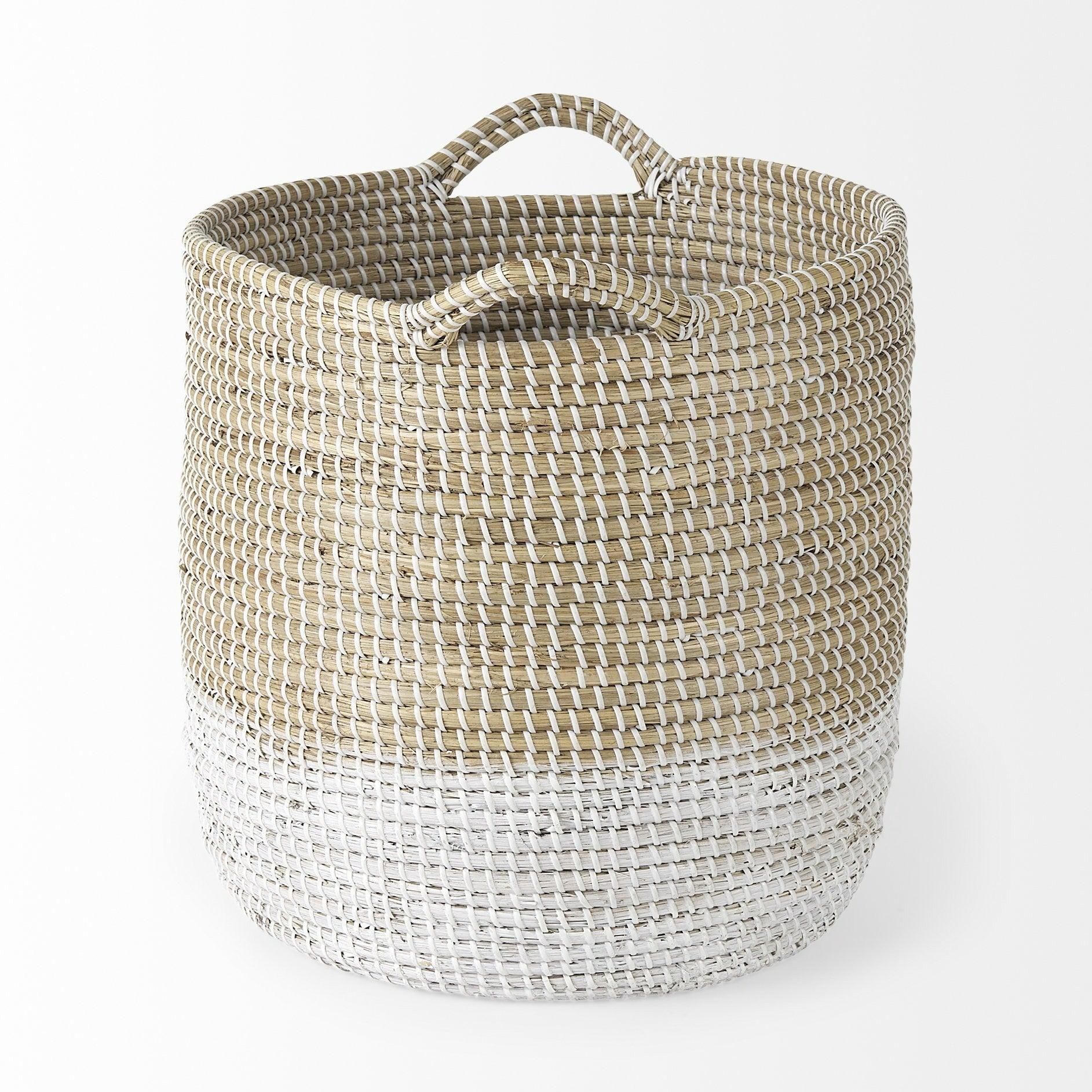 a white and brown basket on a white background