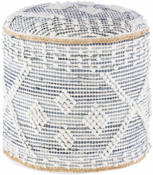 Blue and White Cylinder Pouf