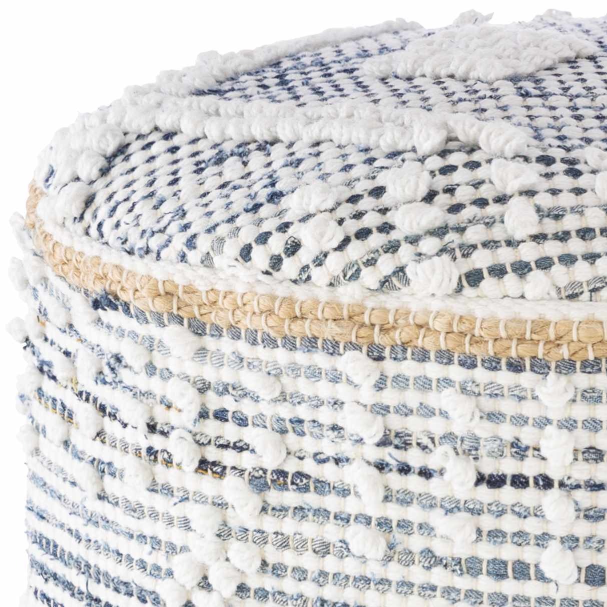 Blue and White Cylinder Pouf