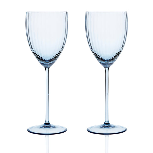 two blue crystal wine glasses