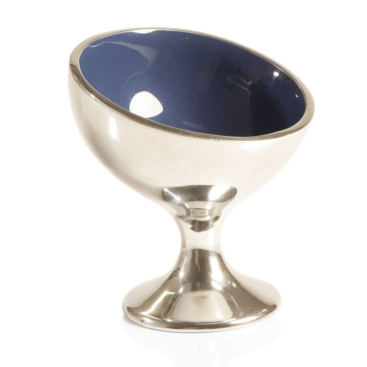 Indigo blue enamel pedestal serving bowl