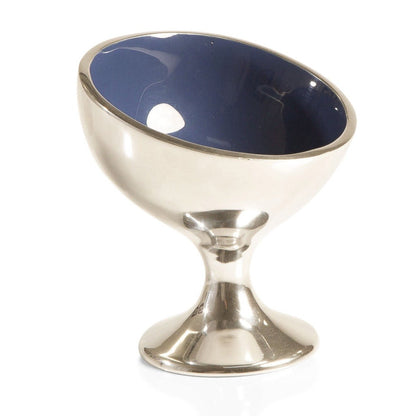 Indigo blue enamel pedestal serving bowl