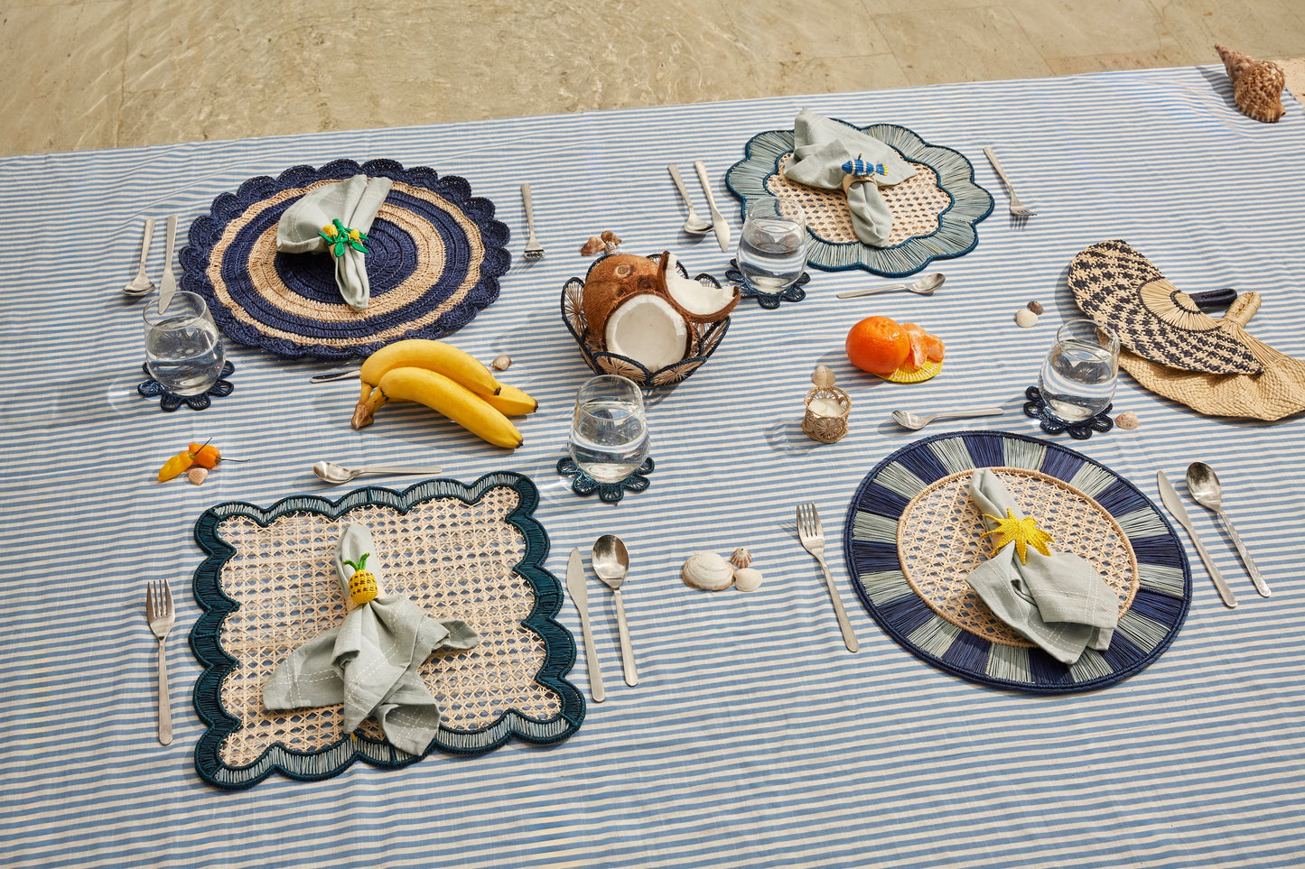 S/2 Breezy Placemat Sky Blue/Navy