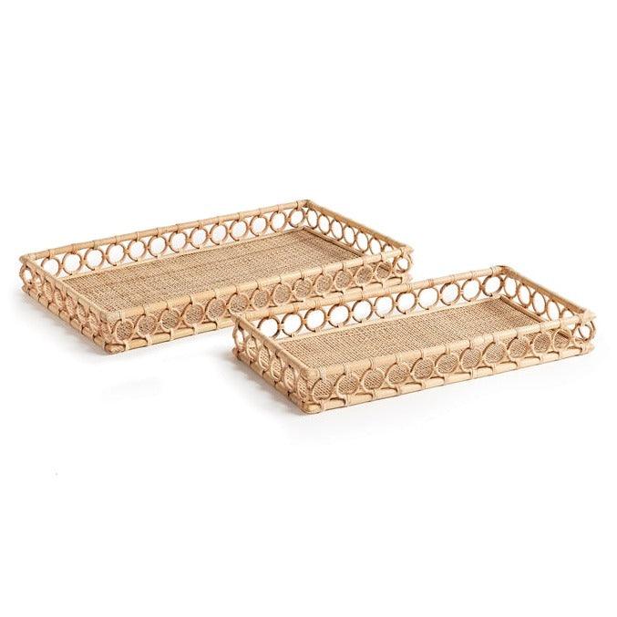 a pair of bamboo trays on a white background