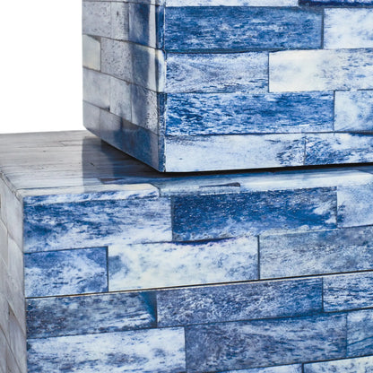 close up of blue decorative boxes