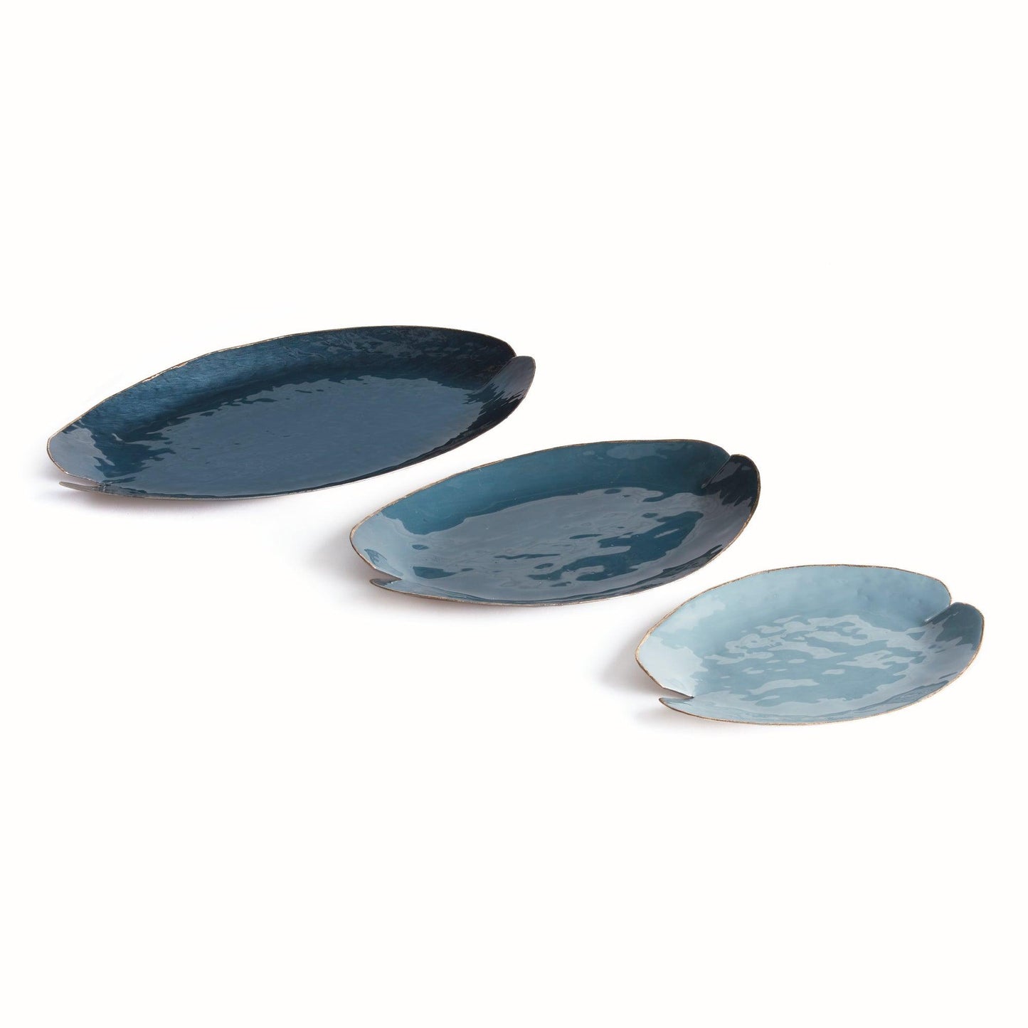 three blue decorative trays