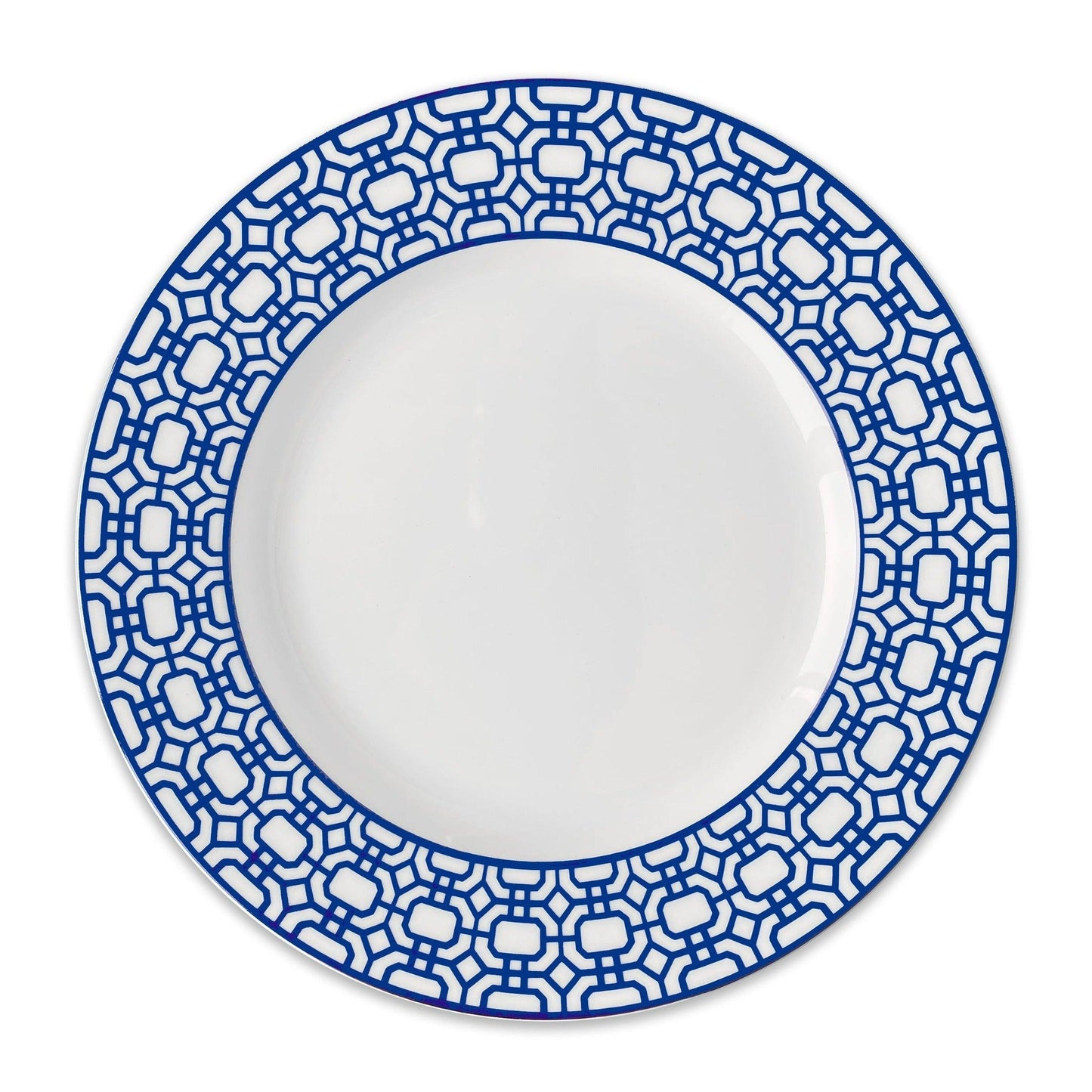 a blue and white plate on a white background