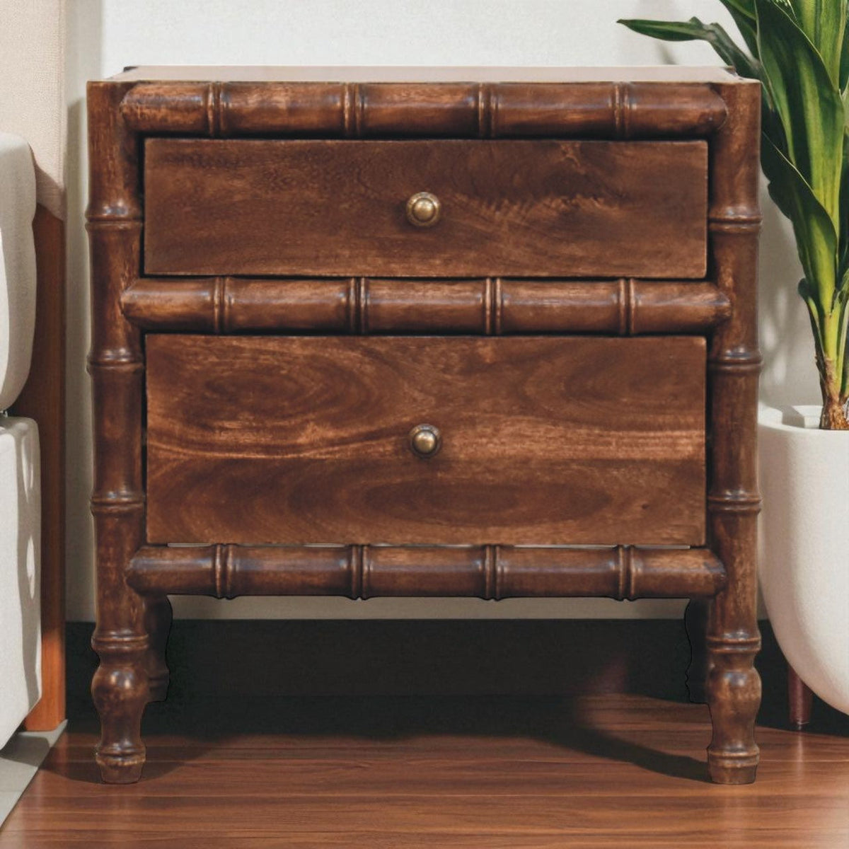 Solid Wood Bamboo Frame Nightstand