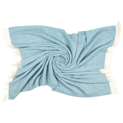 Merino Wool Herringbone Throw, Sky Blue