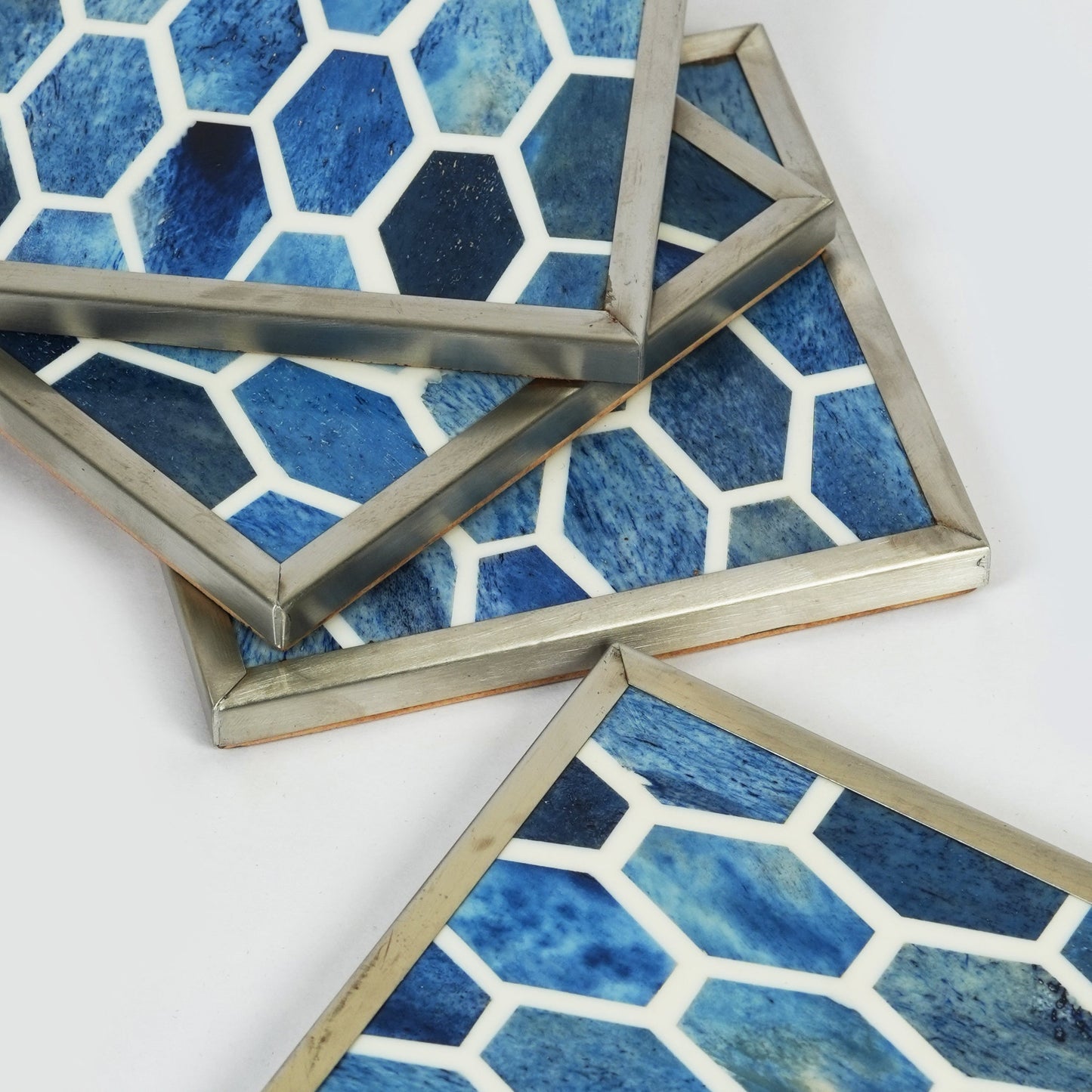 Gramercy Blue Bone Inlay Coasters – Set of 4