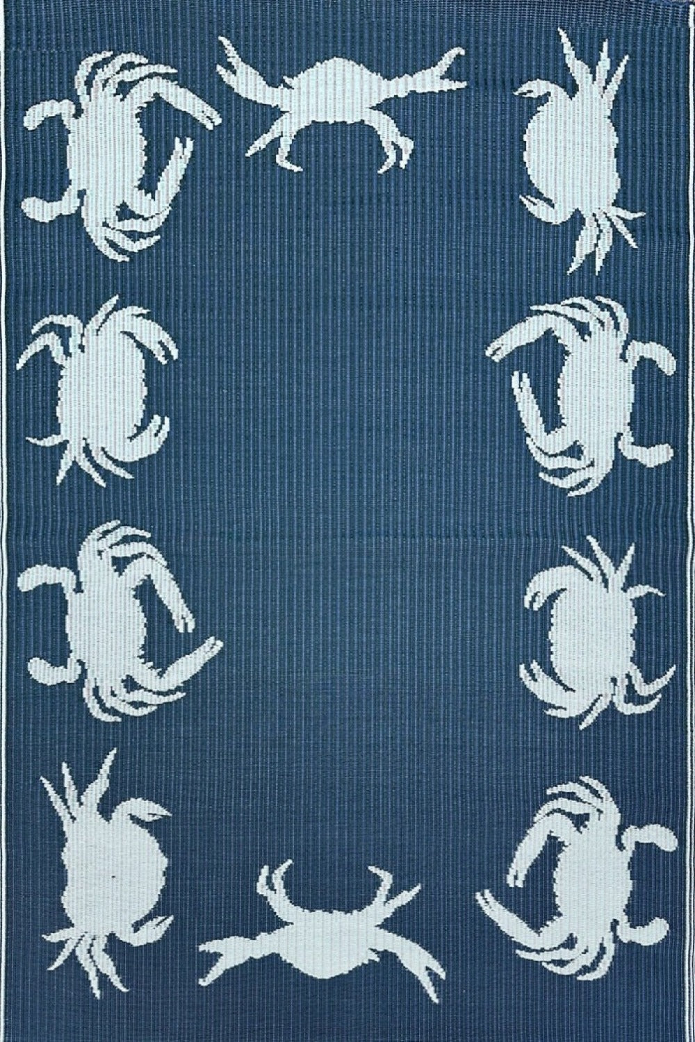 Crab Blue and Teal rectangular rug with light crab silhouettes bordering a dark blue center