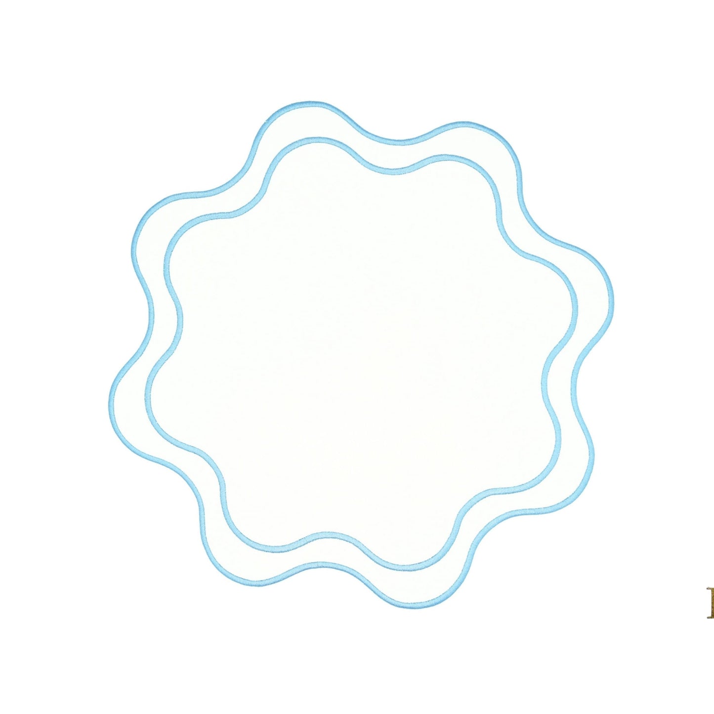 Haven White Wavy Edge Blue Trim Faux Leather Placemat - Coastal Table Decor, Beach House Dining