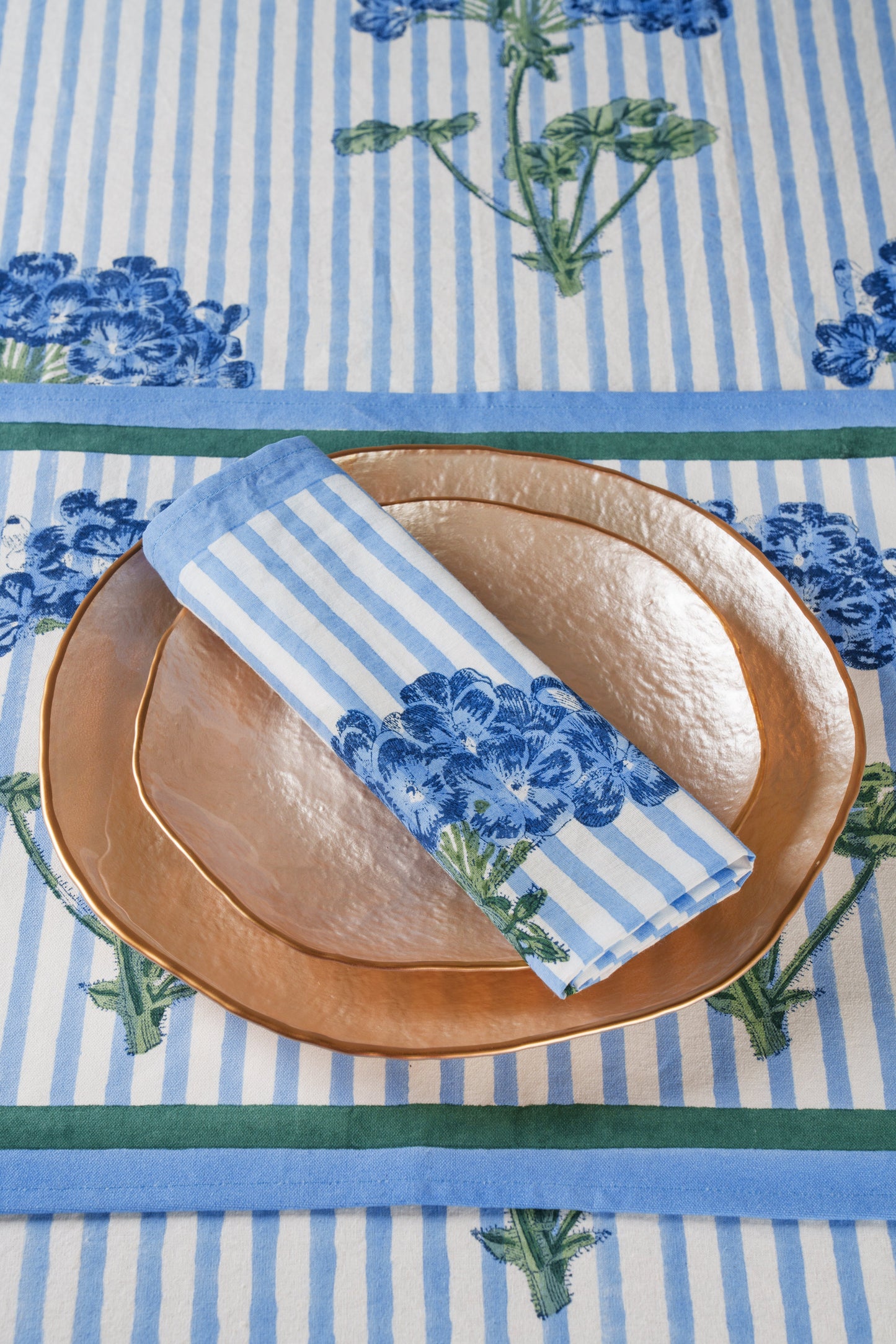 Blue Hydrangea Blockprint Napkins Set of 4 - Coastal Artisan Cotton Table Linens, Beach House Dining