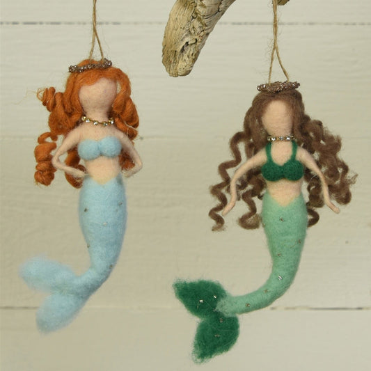 two felt mermaid christmas ornaments