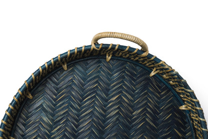 Round Rattan Tray - Navy Blue