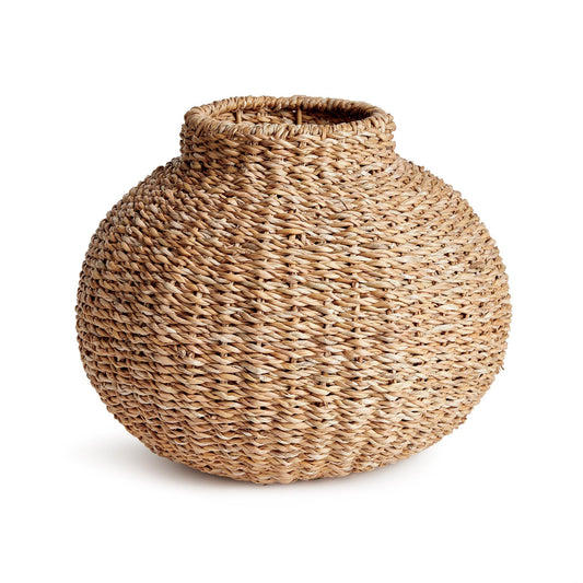 a large woven vase on a white background