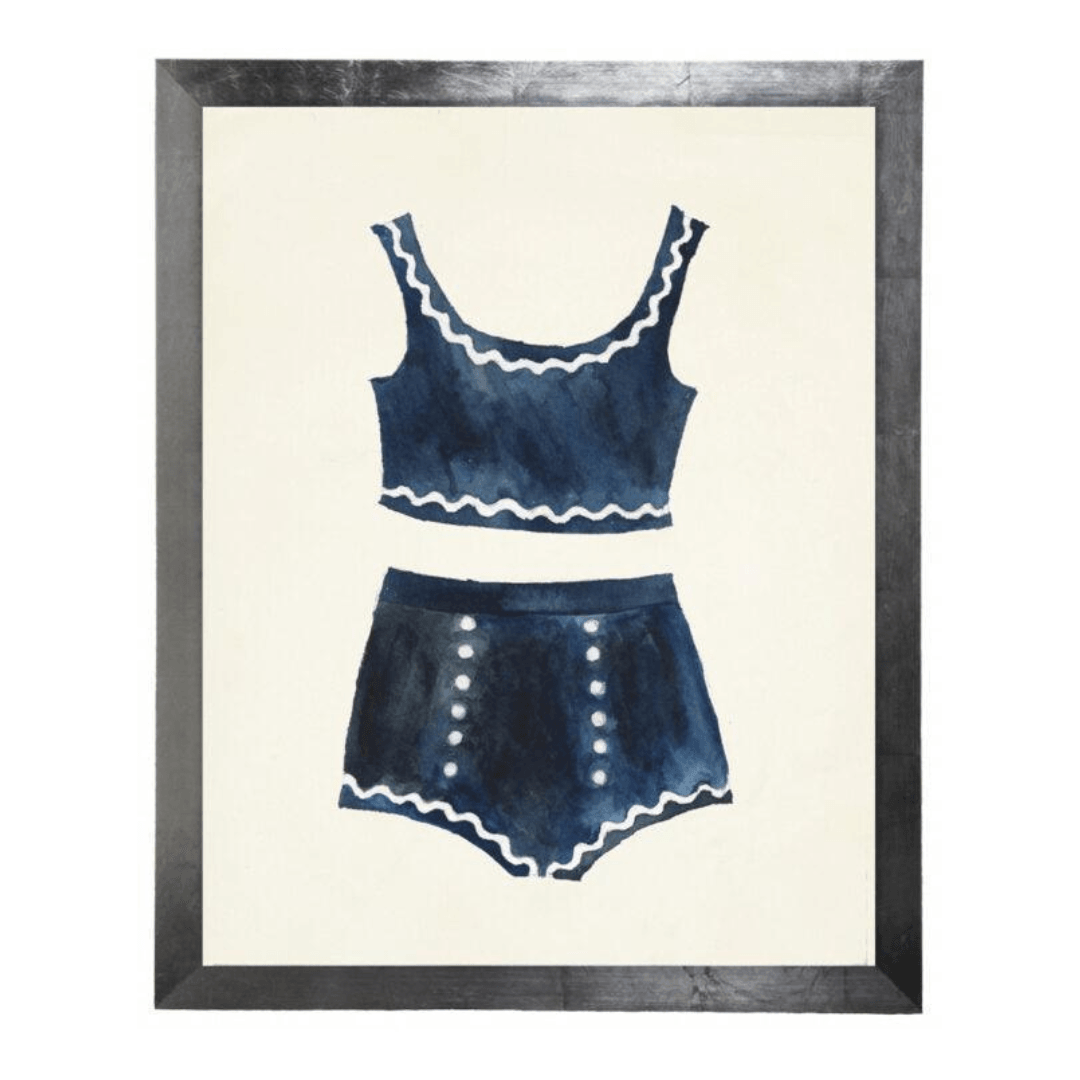 Blue and White Bikini Art Print on Copper Black Frame