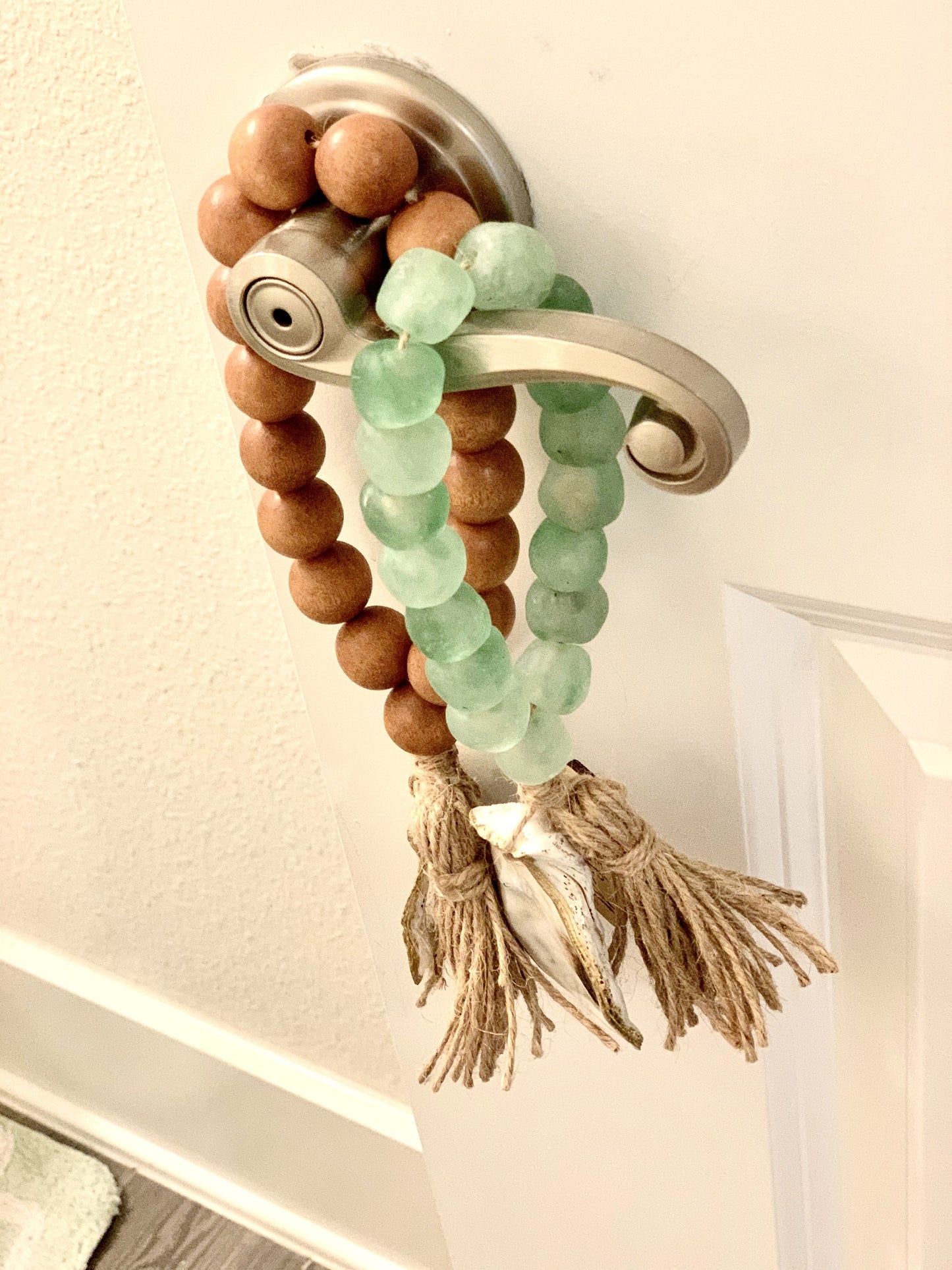 The Lagoon Bead Strand - Coastal Handcrafted Sea Glass & Oyster Shell Decorative Accent, Beach House Decor