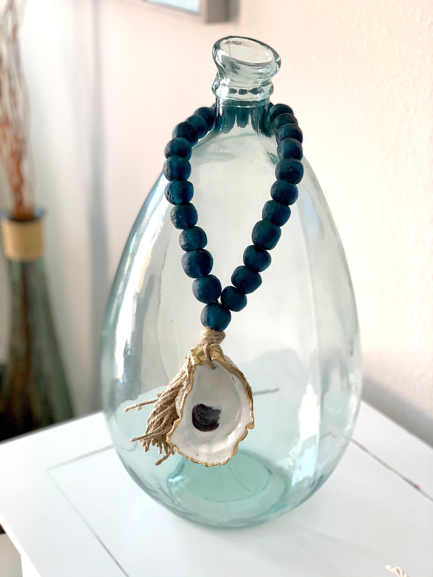 The Closed Coastline Sea Glass Bead Strand - Coastal Handcrafted Home Decor, Beach House Accent