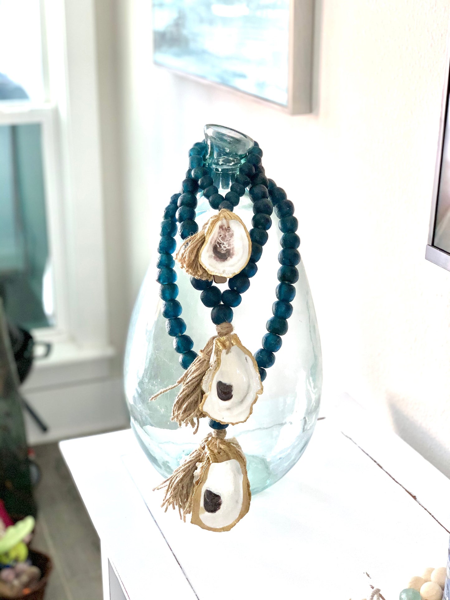 The Closed Coastline Sea Glass Bead Strand - Coastal Handcrafted Home Decor, Beach House Accent