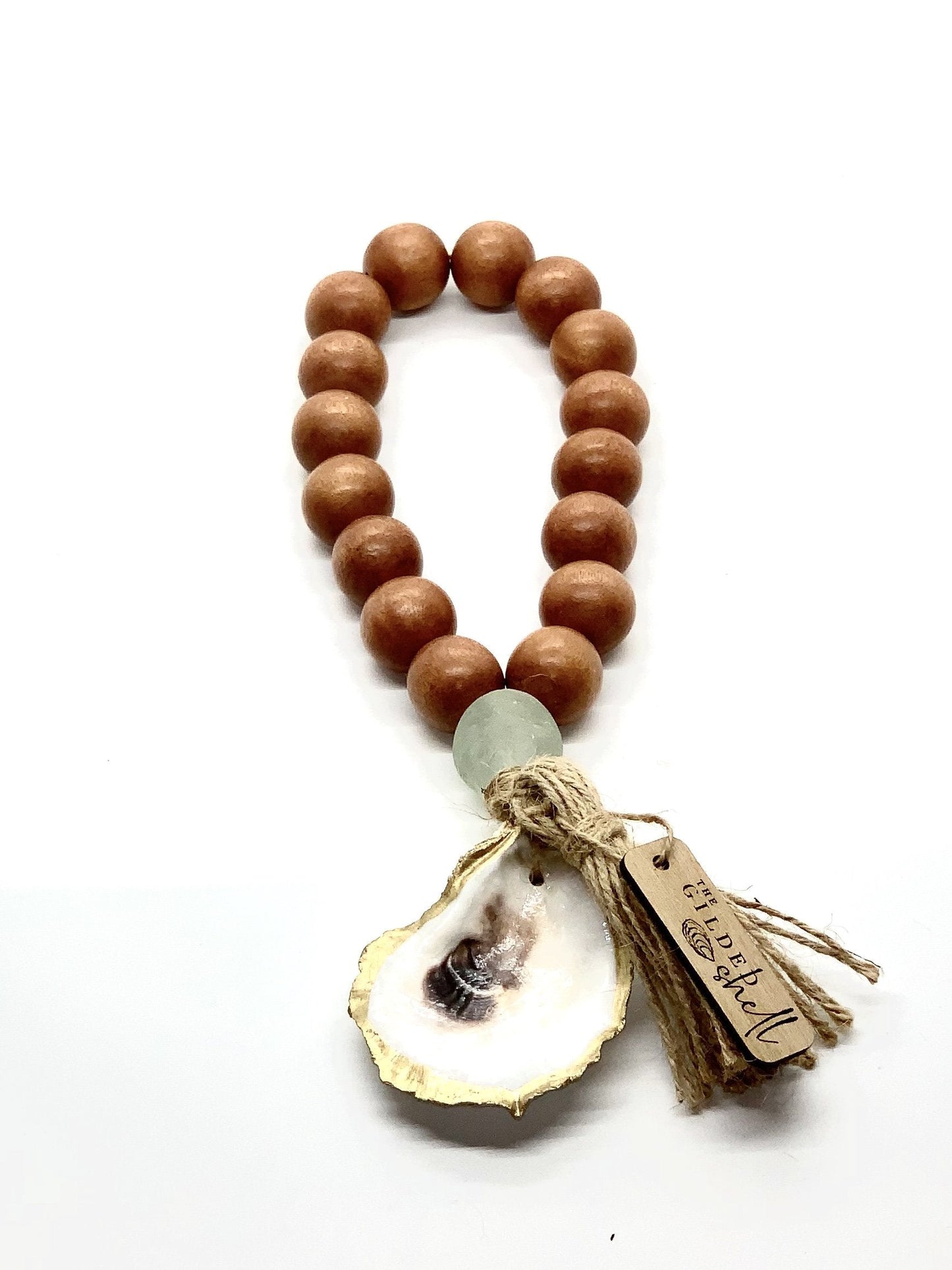 The Lagoon Bead Strand - Coastal Handcrafted Sea Glass & Oyster Shell Decorative Accent, Beach House Decor