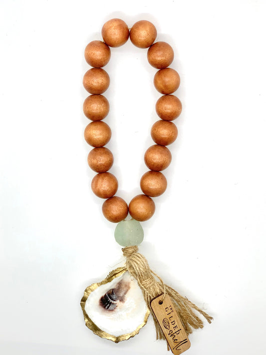 The Lagoon Bead Strand - Coastal Handcrafted Sea Glass & Oyster Shell Decorative Accent, Beach House Decor