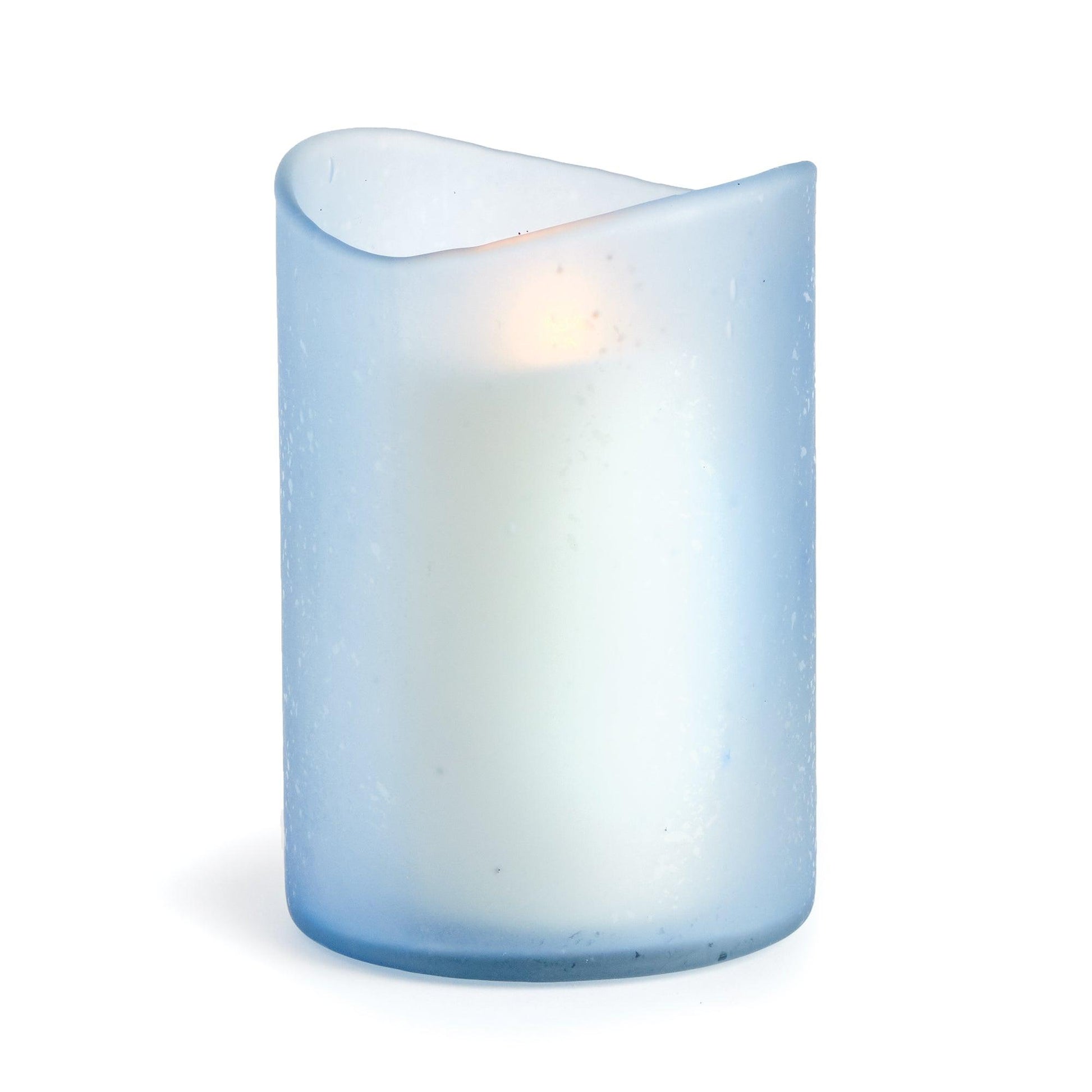 blue glass hurricane candle holder