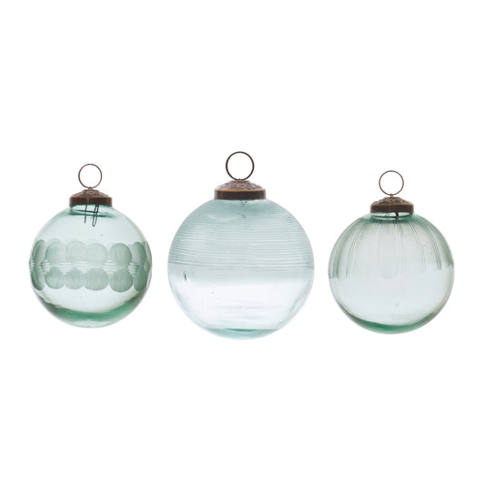 three light blue glass christmas balls