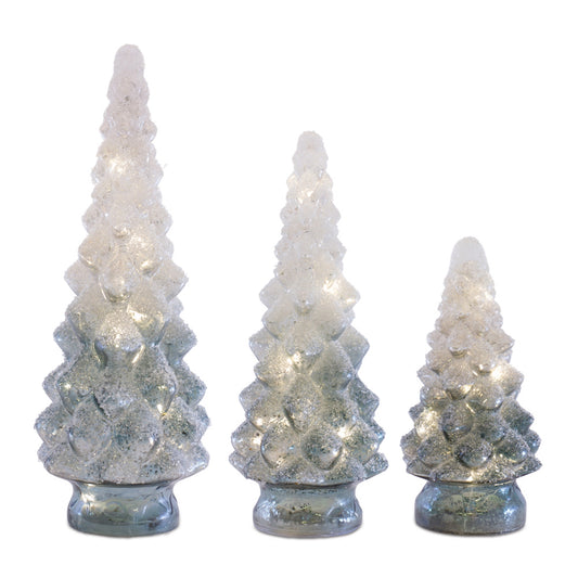 blue and white glass christmas trees