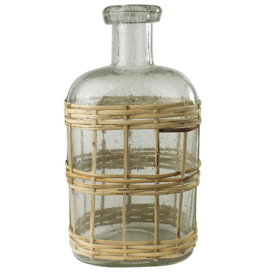 glass bottle vase wrapped in rattan