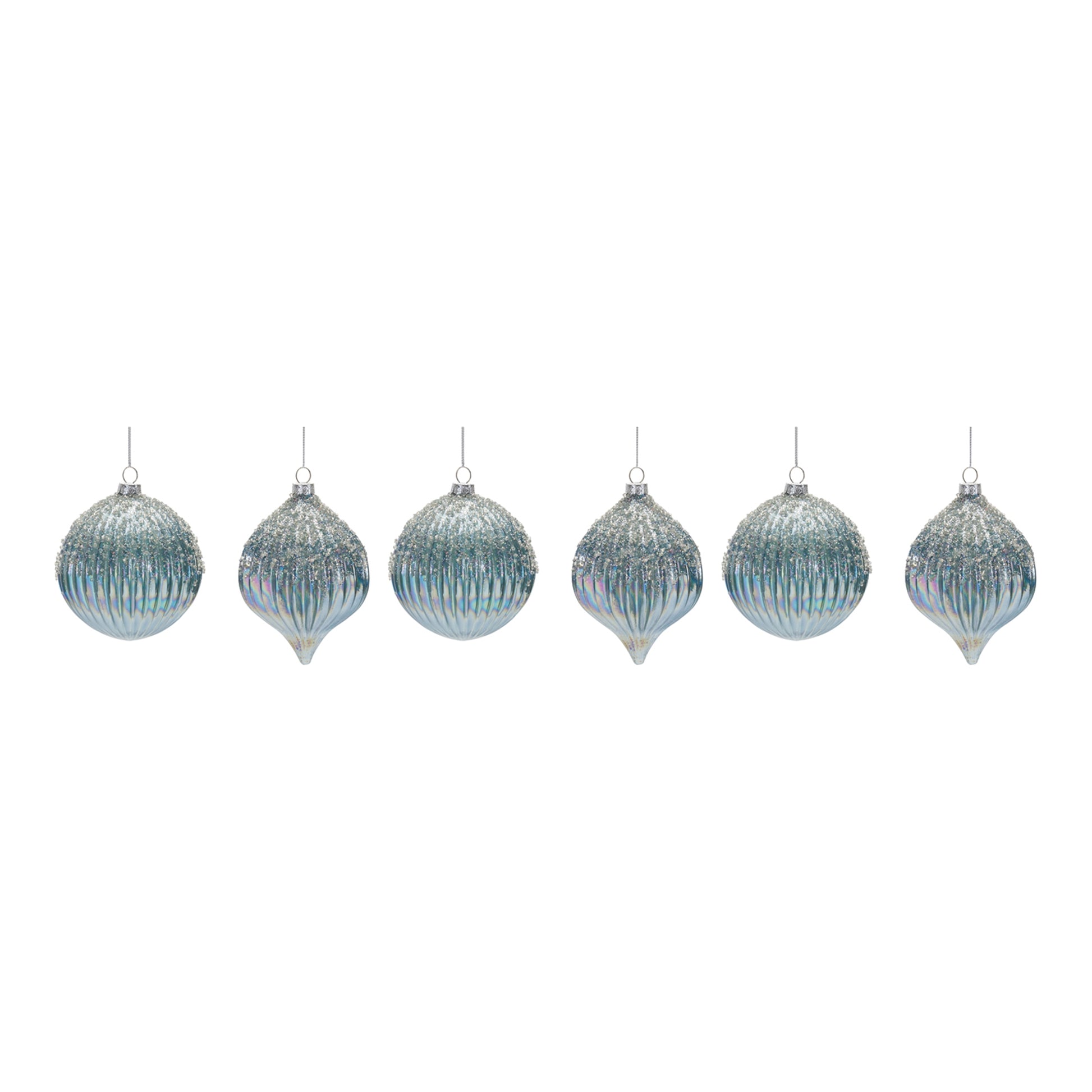 set of 6 blue glass ornaments