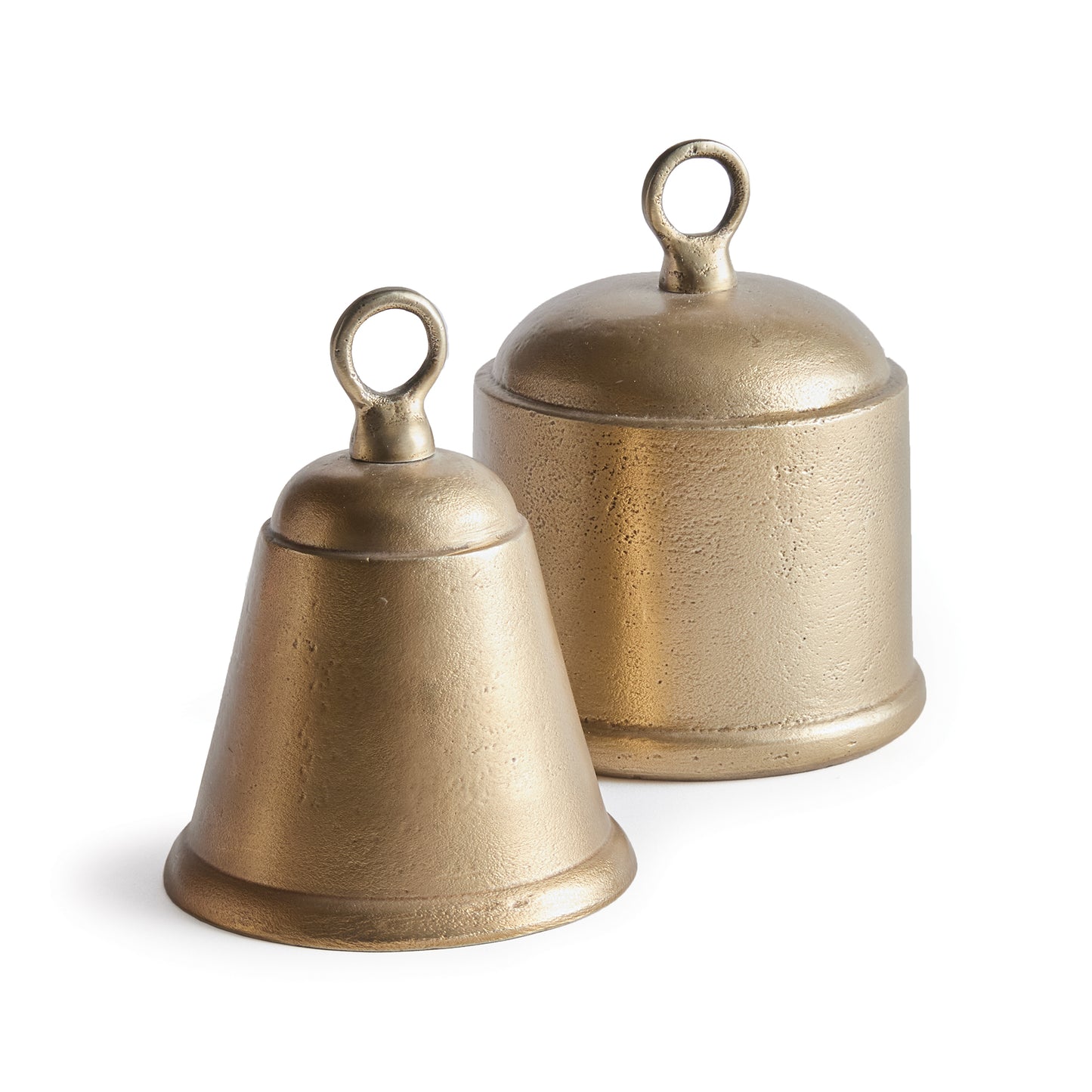 two gold metal bells