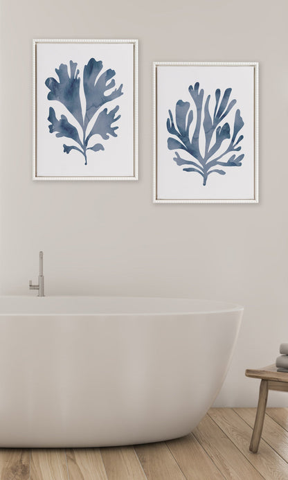Sylvie Sophisticated Neutral Coral Blue 1 and 2 Framed Canvas Art Set by The Creative Bunch Studio