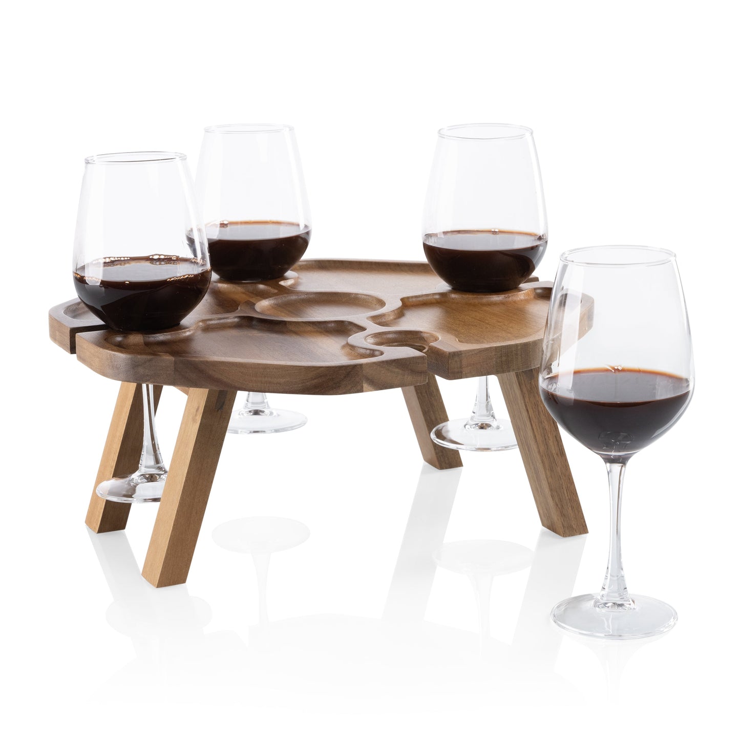 Mesavino Wine Picnic Table - Coastal Acacia Wood Portable Wine & Snack Table, Beach House Outdoor Entertaining