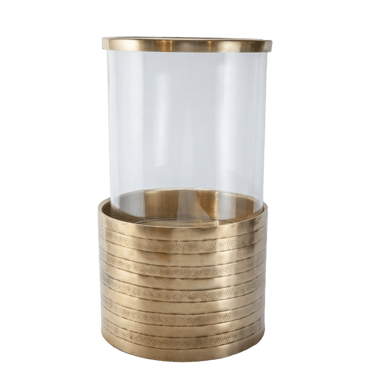 Brass and glass hurricane candle holder