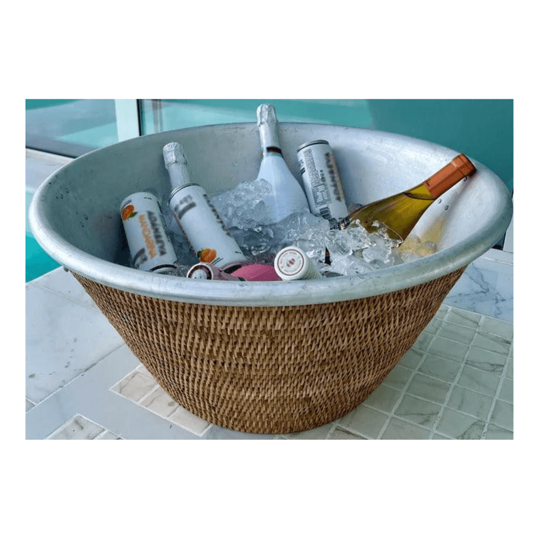 rattan beverage tub with metal insert