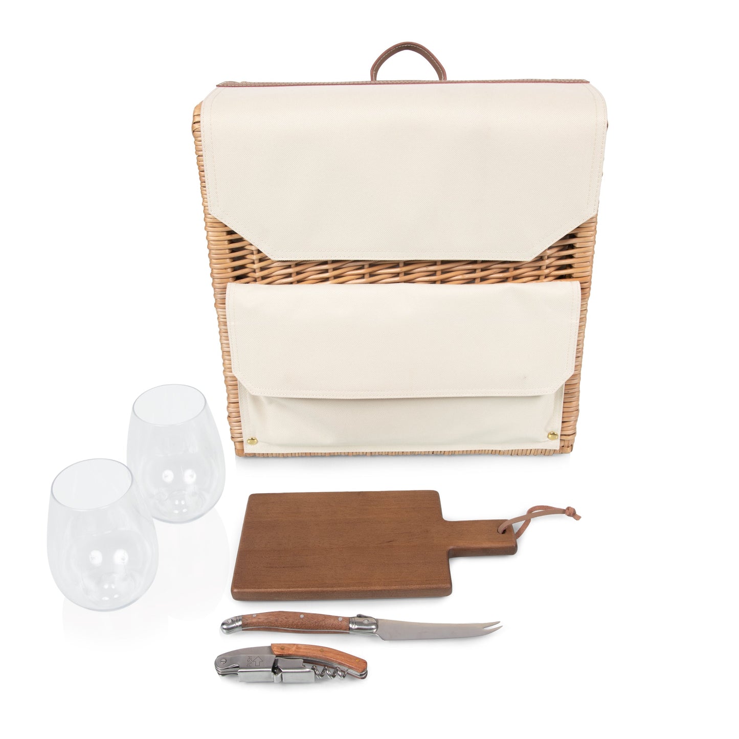 Corsica Grande 3-Bottle Wine & Cheese Basket Backpack - Coastal Picnic Tote, Beach House Entertaining Gift