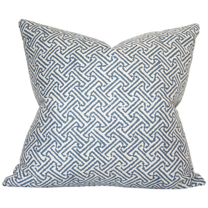 	Square Java Java Navy linen-cotton pillow cover styled with a pinched center on a white background