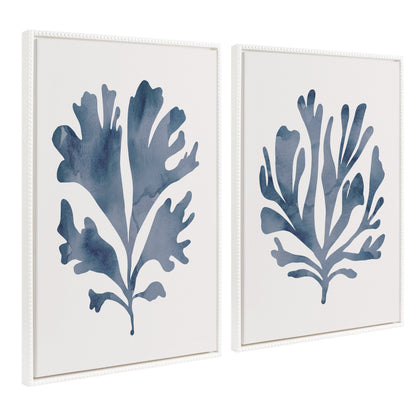 Sylvie Sophisticated Neutral Coral Blue 1 and 2 Framed Canvas Art Set by The Creative Bunch Studio