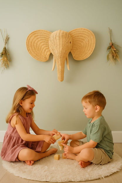 Rattan Elephant Wall Decor