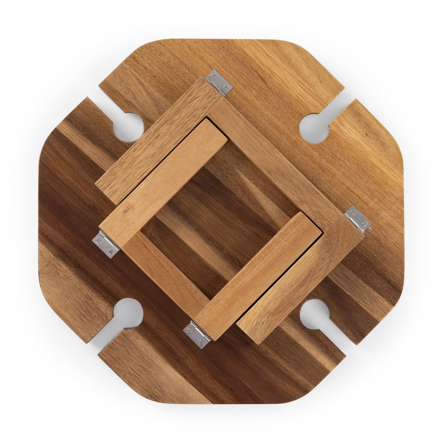 Mesavino Wine Picnic Table - Coastal Acacia Wood Portable Wine & Snack Table, Beach House Outdoor Entertaining
