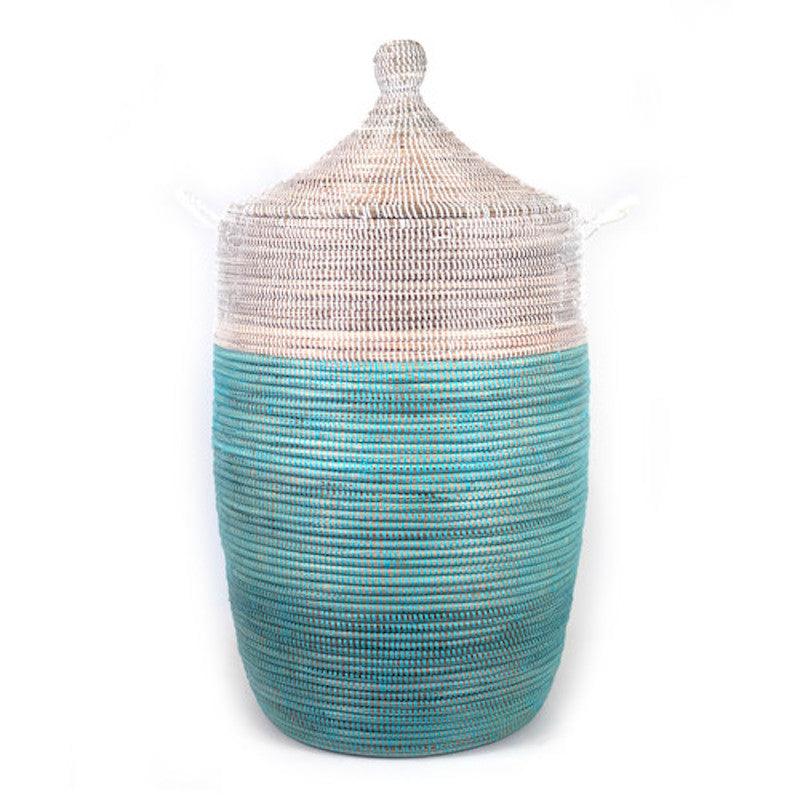 Large Two-Tone Basket - Turquoise + White - Surfside Chic Decor