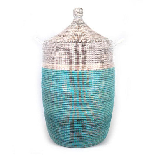 Large Two-Tone Basket - Turquoise + White - Surfside Chic Decor