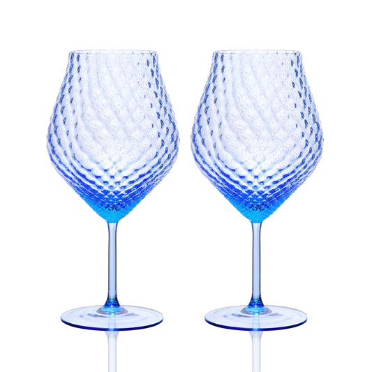 two blue wine glasses