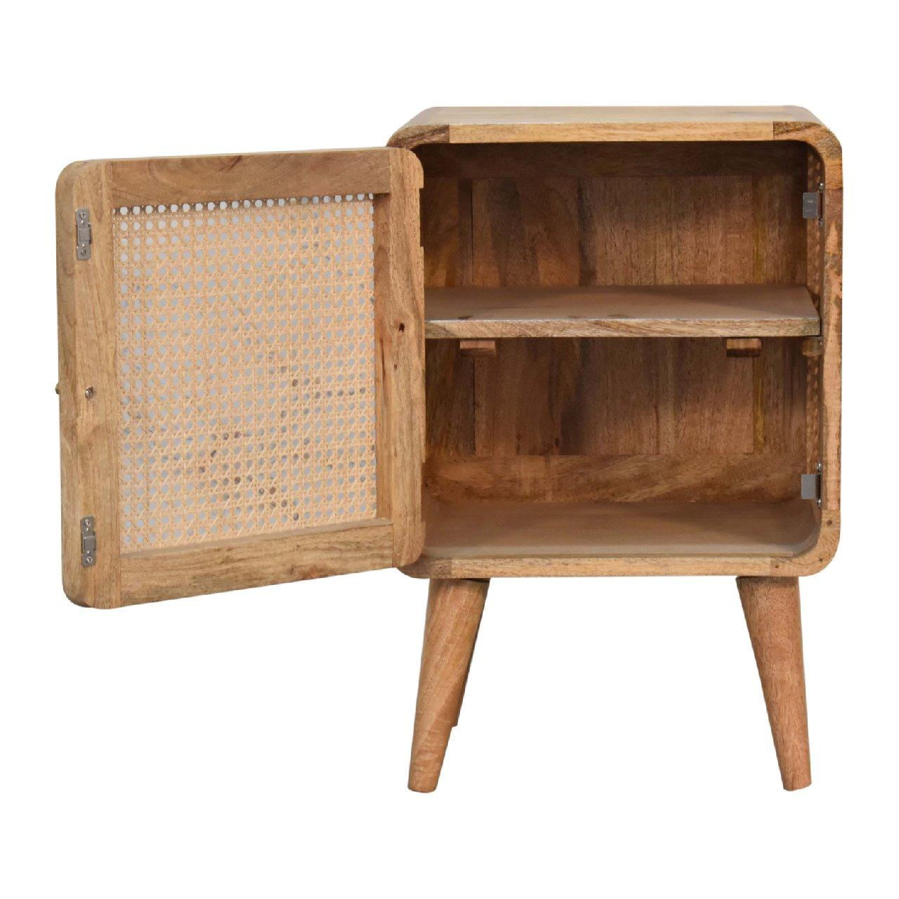 a wooden cabinet with two shelves and two legs