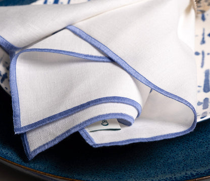 Linen Napkins With Blue Stitch Edges, Set of 4
