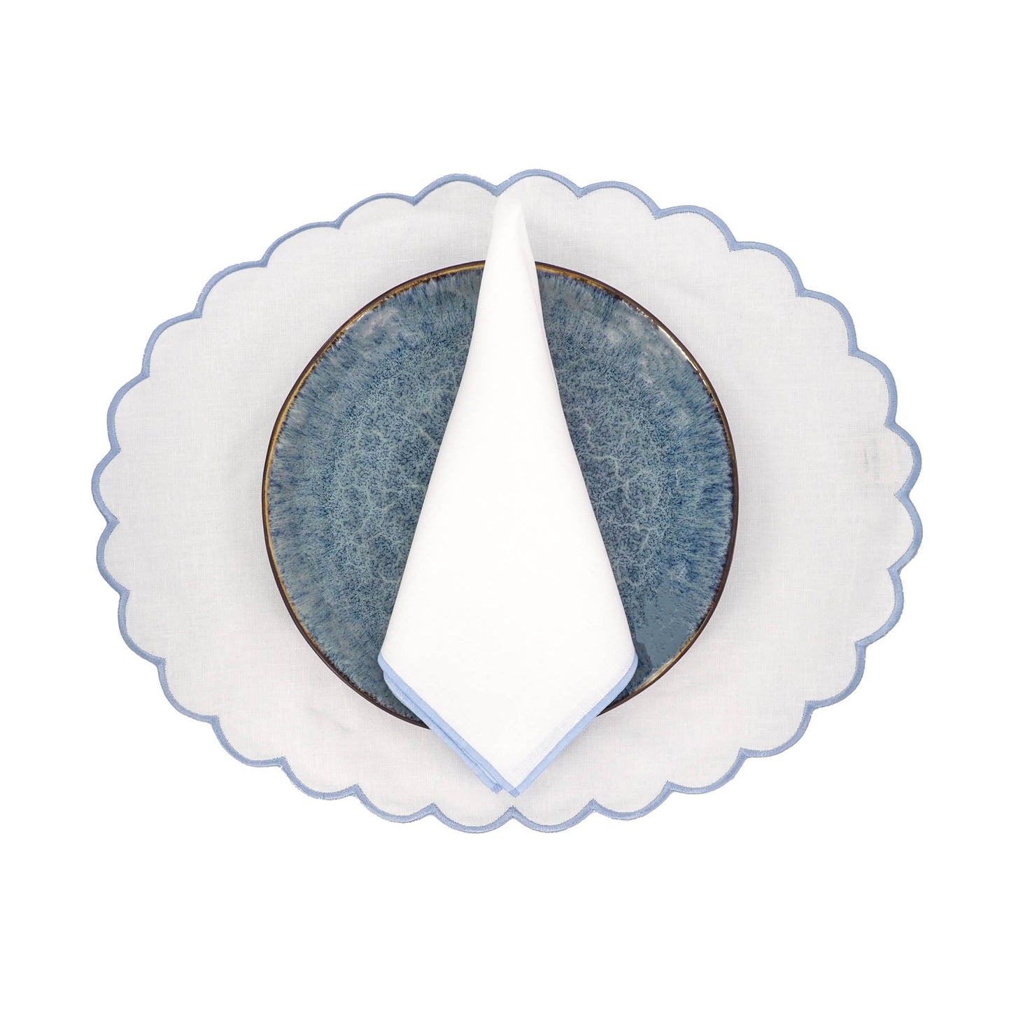 Linen Napkins With Blue Stitch Edges, Set of 4