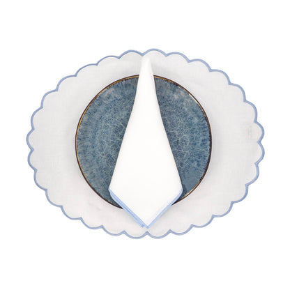 Linen Napkins With Blue Stitch Edges, Set of 4