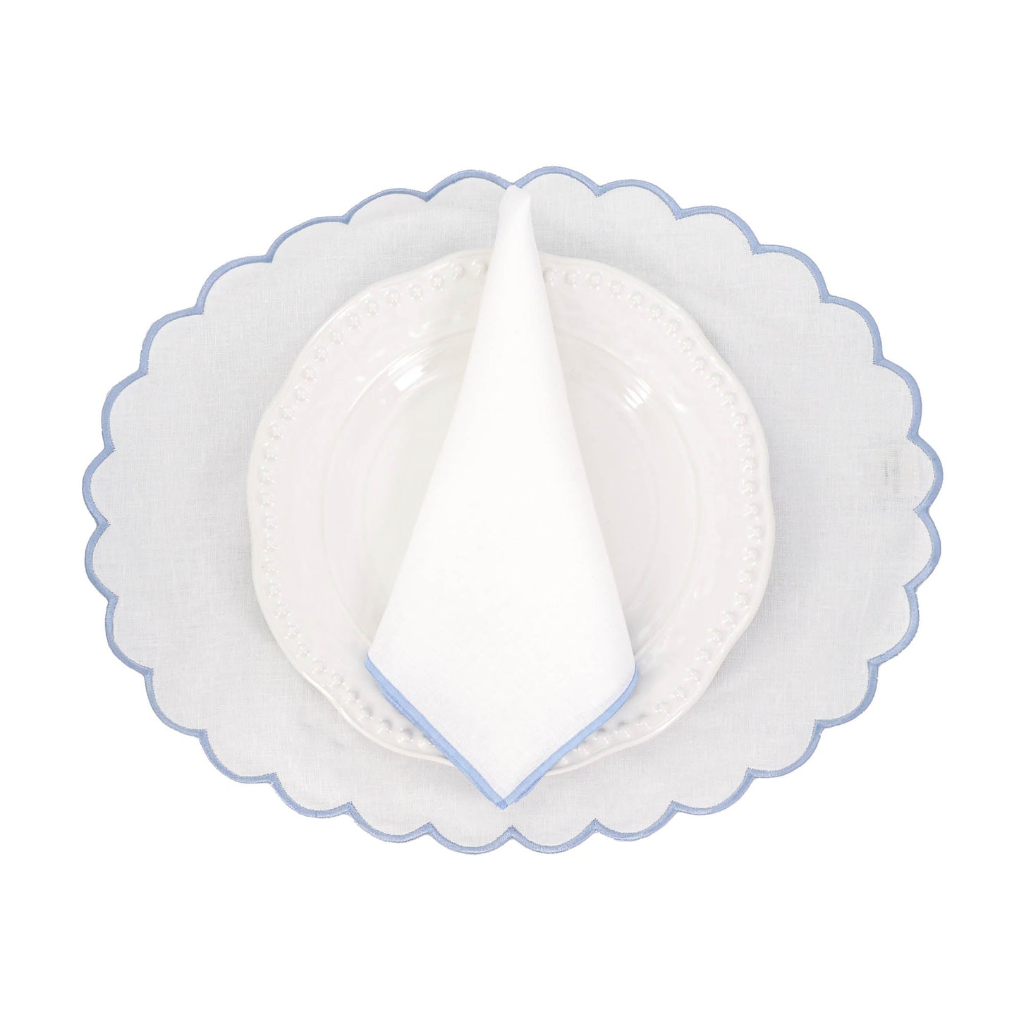 Linen Napkins With Blue Stitch Edges, Set of 4