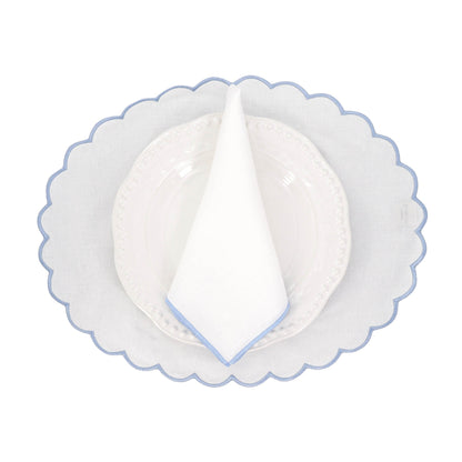 Linen Napkins With Blue Stitch Edges, Set of 4